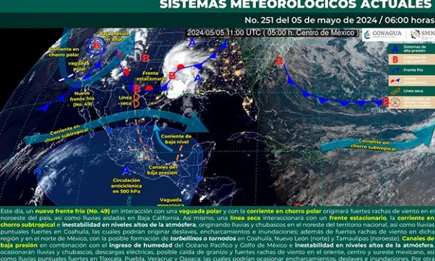 Frente Frío No. 49 provocará lluvias puntuales fuertes en estos estados