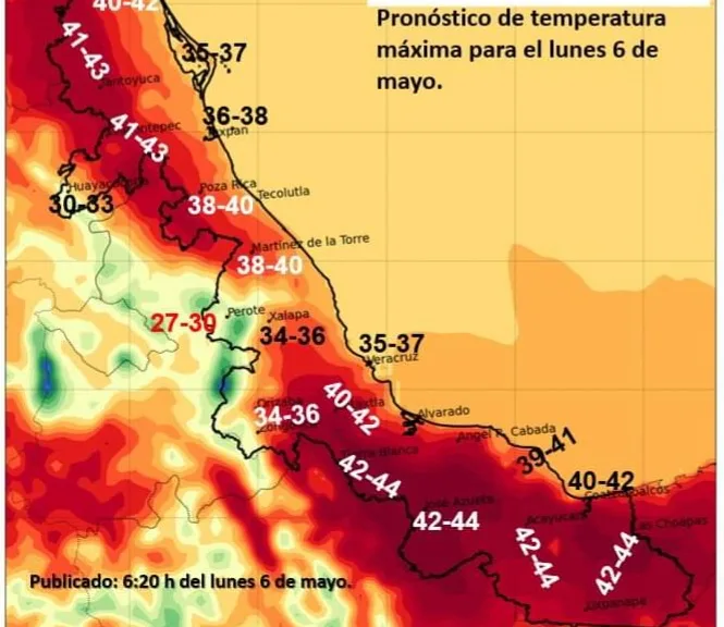 Hoy continuará dominando ambiente muy caluroso en el estado de Veracruz al mediodía y primeras horas de la tarde.