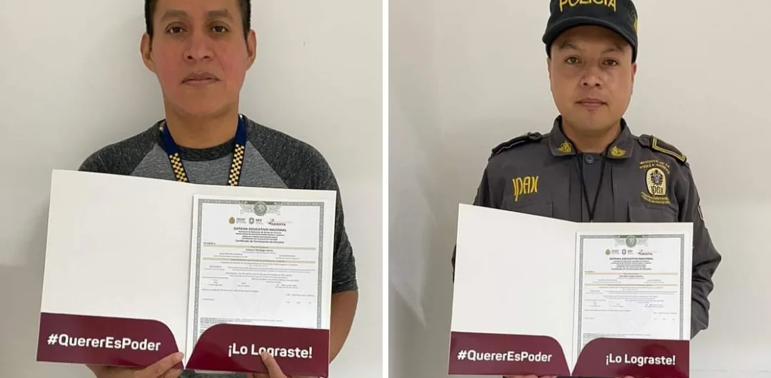 El IPAX, felicita a José Raúl Vargas Godínez, policía de la Comandancia Poza Rica y a Ventura Santiago García, por terminar sus estudios de nivel Preparatoria