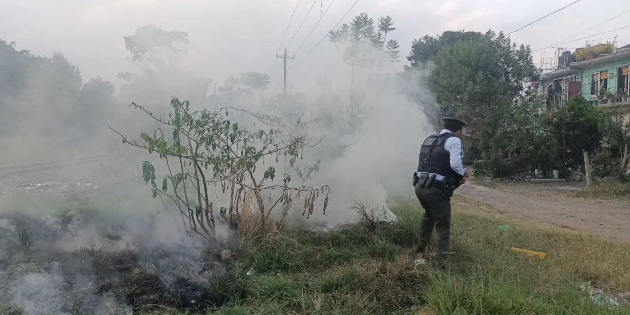 Fuerza Civil y Bomberos acuden a incendio de pastizal en Xalapa