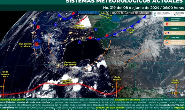 Chubascos y lluvias fuertes acompañadas con descargas eléctricas y posible caída de granizo en México