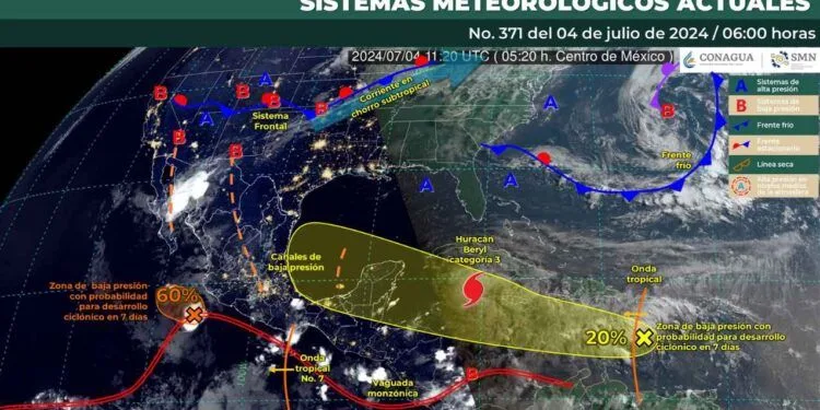 Clima en México: Huracán Beryl producirá lluvias puntuales torrenciales en estos estados