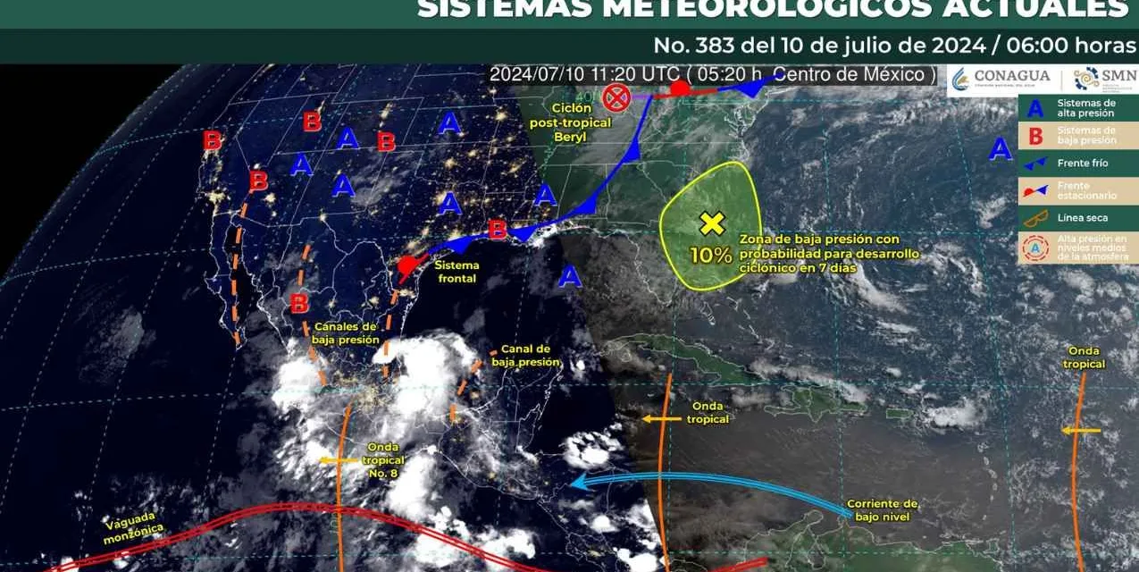 Onda Tropical No. 8 se desplaza por varias regiones de México,  provocando lluvias