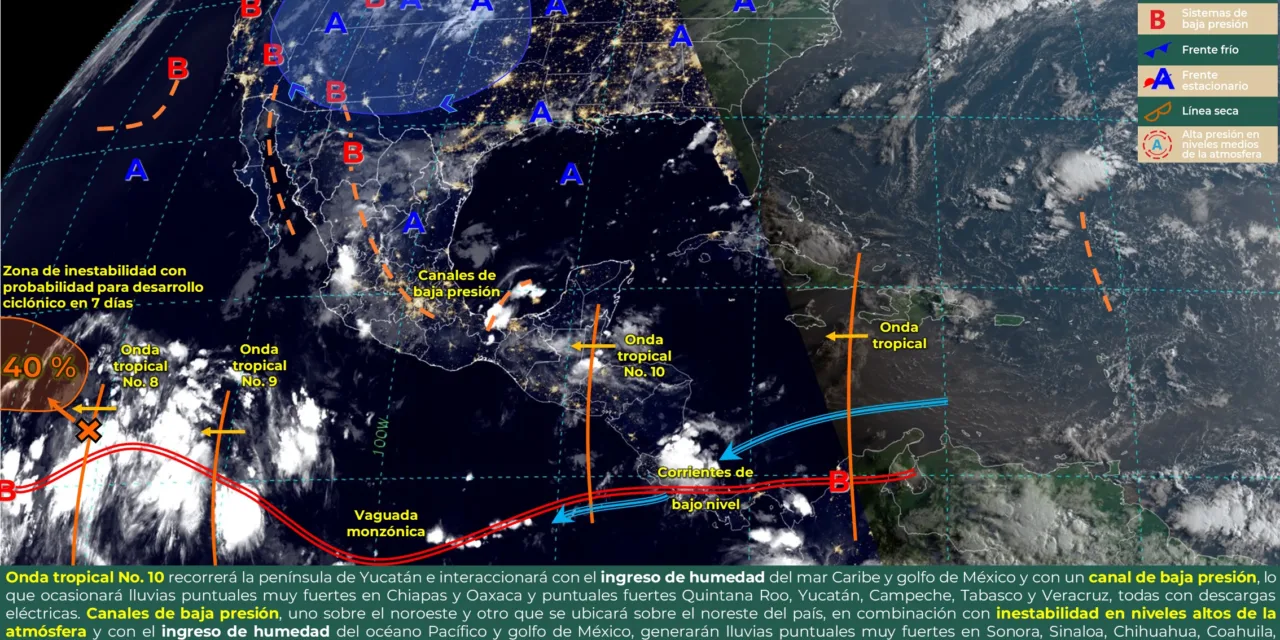 Lluvias torrenciales azotarán en México por onda tropical No. 10