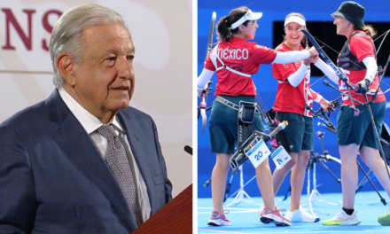 El presidente López Obrador felicitó al equipo femenil de tiro con arco por medalla de bronce en París