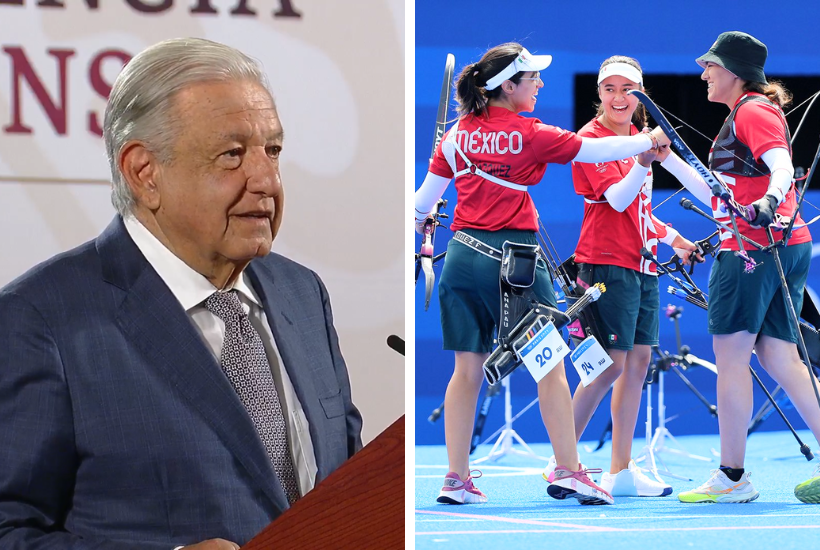 El presidente López Obrador felicitó al equipo femenil de tiro con arco por medalla de bronce en París