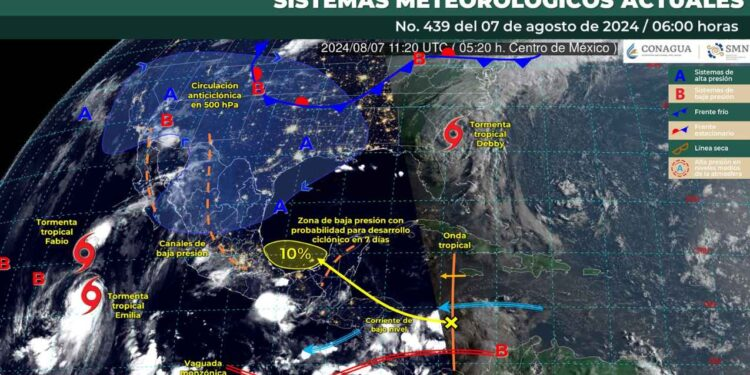 Tormentas Tropicales Fabio y Emilia ocasionarán chubascos en varias regiones del país