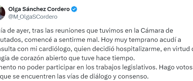 OLGA SÁNCHEZ AUSENTE EN VOTACIÓN DE LA REFORMA JUDICIAL POR MOTIVOS DE SALUD