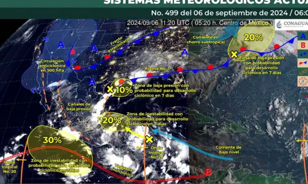 Nueva masa de aire frío, avanzará sobre las costas de Tamaulipas y Veracruz.