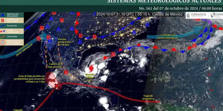 HURACÁN MILTON PRODUCIRÁ LLUVIAS PUNTUALES TORRENCIALES EN CAMPECHE Y YUCATÁN, PUNTUALES INTENSAS EN PUEBLA, VERACRUZ