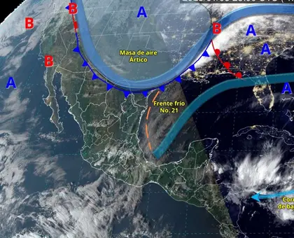 Frente 21 se desplazará sobre el litoral del golfo de México, en combinación con un canal de baja presión