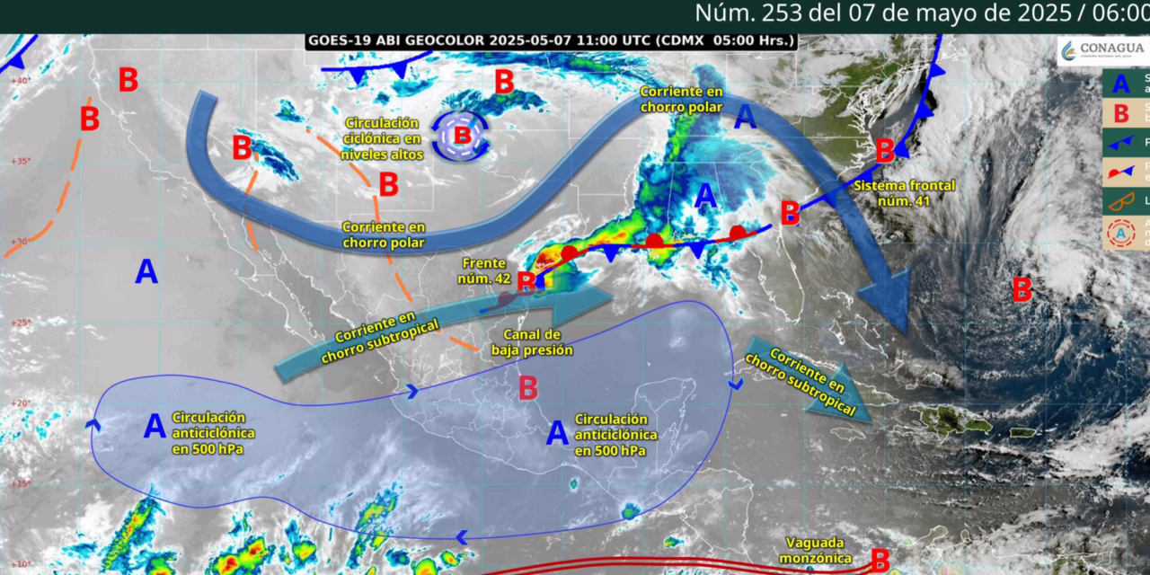 LLUVIAS FUERTES EN EL ORIENTE Y SURESTE DE MÉXICO, ADEMÁS CONTINUARÁ LA ONDA DE CALOR EN 21 ENTIDADES DEL PAÍS