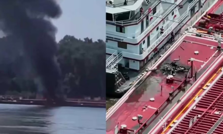 Video:Helicóptero se impacta contra barcaza y se incendia en el río Mississippi de Missouri, EU