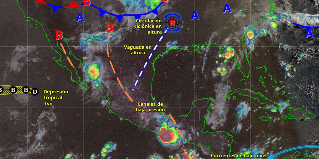 SE PREVÉN LLUVIAS INTENSAS EN OAXACA Y CHIAPAS, ASÍ COMO LLUVIAS PUNTUALES MUY FUERTES EN JALISCO, COLIMA, MICHOACÁN, GUERRERO, MORELOS, ESTADO DE MÉXICO, PUEBLA, CAMPECHE Y YUCATÁN
