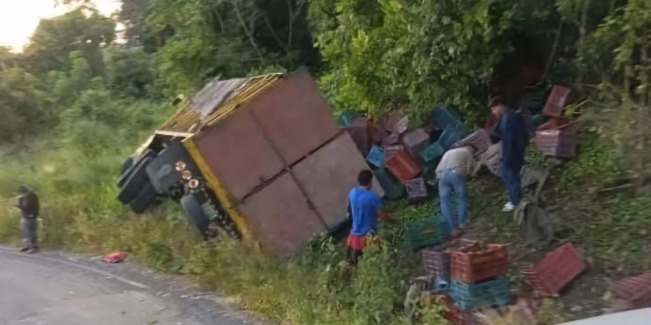 Se voltea camión cargado con verdura en la carretera Xalapa-Tlaltetela