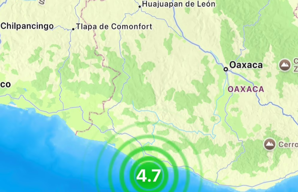 Este jueves, se registró un sismo de magnitud 4.7 en Oaxaca