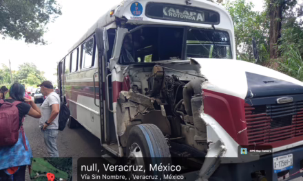 Chocan dos camiones de pasajeros en la carretera Teocelo-Cosautlán,