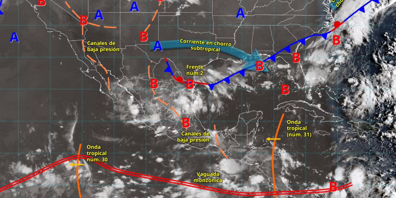 Para hoy, el monzón mexicano originará lluvias puntuales intensas en Nayarit; puntuales muy fuertes en Sinaloa y Durango; lluvias con intervalos de chubascos en Sonora y Chihuahua