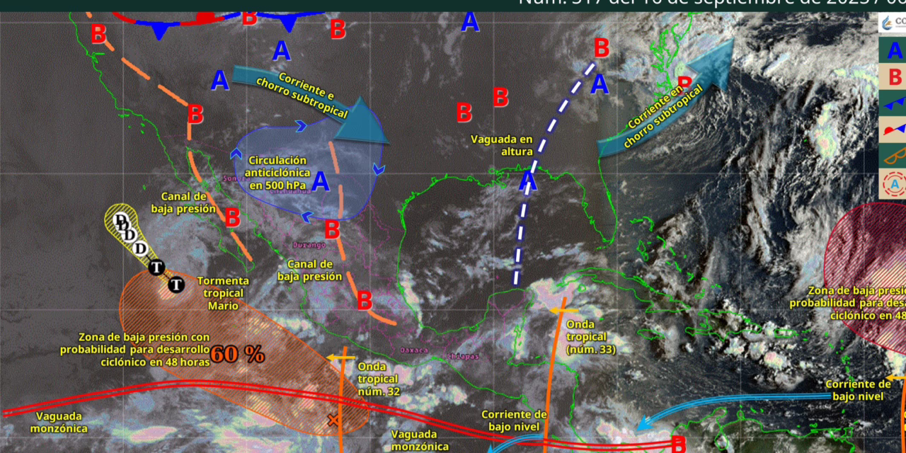 SE PREVÉN LLUVIAS PUNTUALES INTENSAS EN VERACRUZ, TABASCO, OAXACA Y CHIAPAS