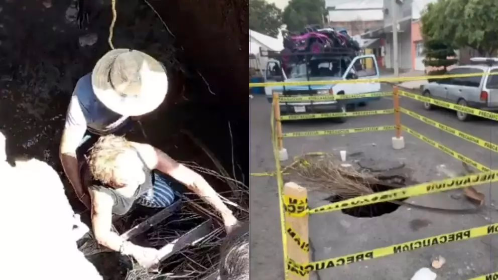 VIDEO:SEÑORA DE LA TERCERA EDAD CAE A SOCAVÓN EN GUADALAJARA