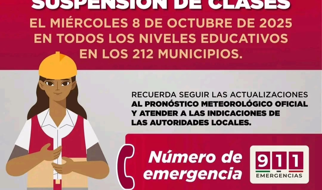 Gobierno del Estado suspende clases por temporal lluvioso