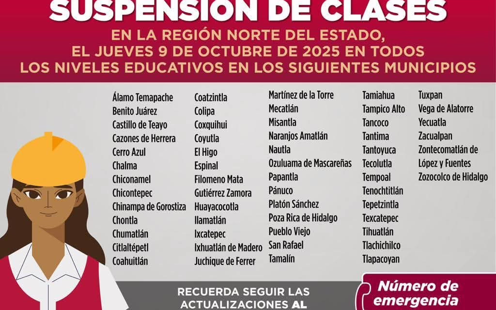 Gobierno del Estado mantiene suspensión de clases en 58 municipios ante continuidad del temporal lluvioso
