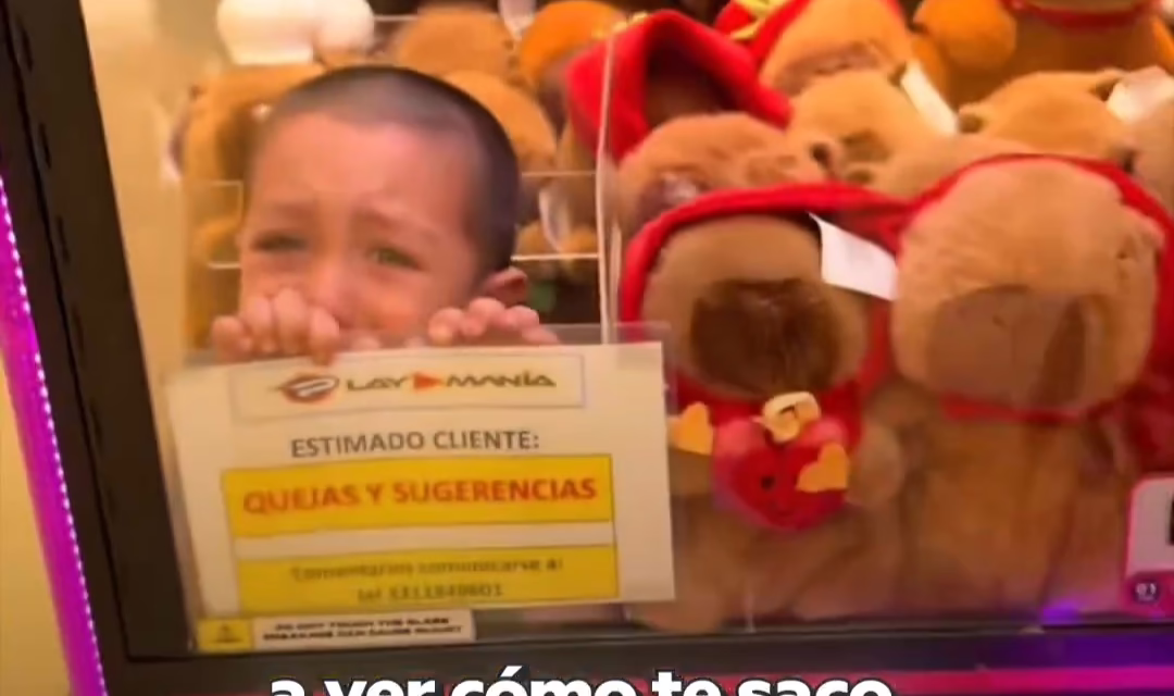 Video: Niño llora desconsolado al quedarse atrapado en máquina de peluches en Jalisco