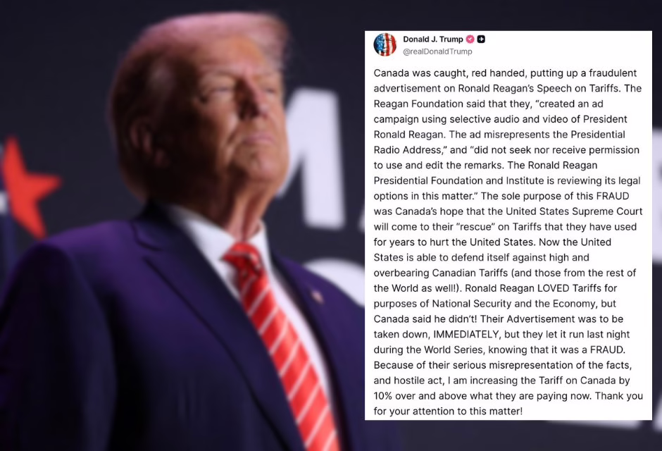 TENSIÓN ENTRE TRUMP Y CANADÁ POR USO DE DISCURSO DE REAGAN 