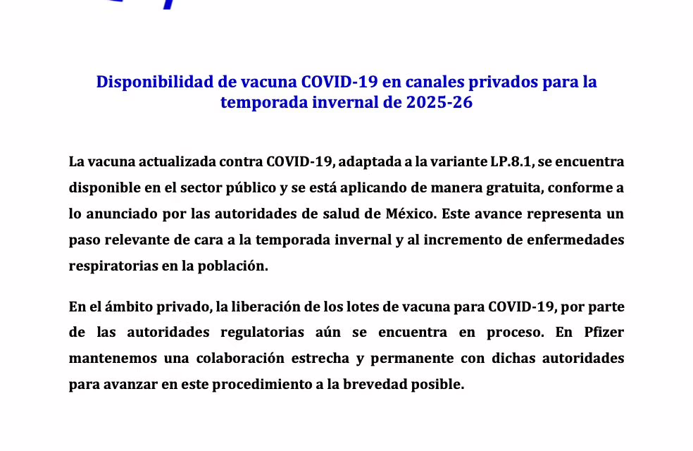 Vacuna Pfizer: Autorizada en sector público, pero aún en trámite para Vmventa en el privado 