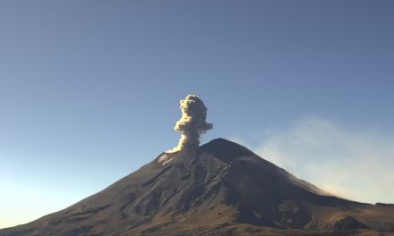 26 exhalaciones de baja intensidad en el volcán Popocatépetl, acompañadas de vapor de agua, gases volcánicos y ligeras cantidades de ceniza.