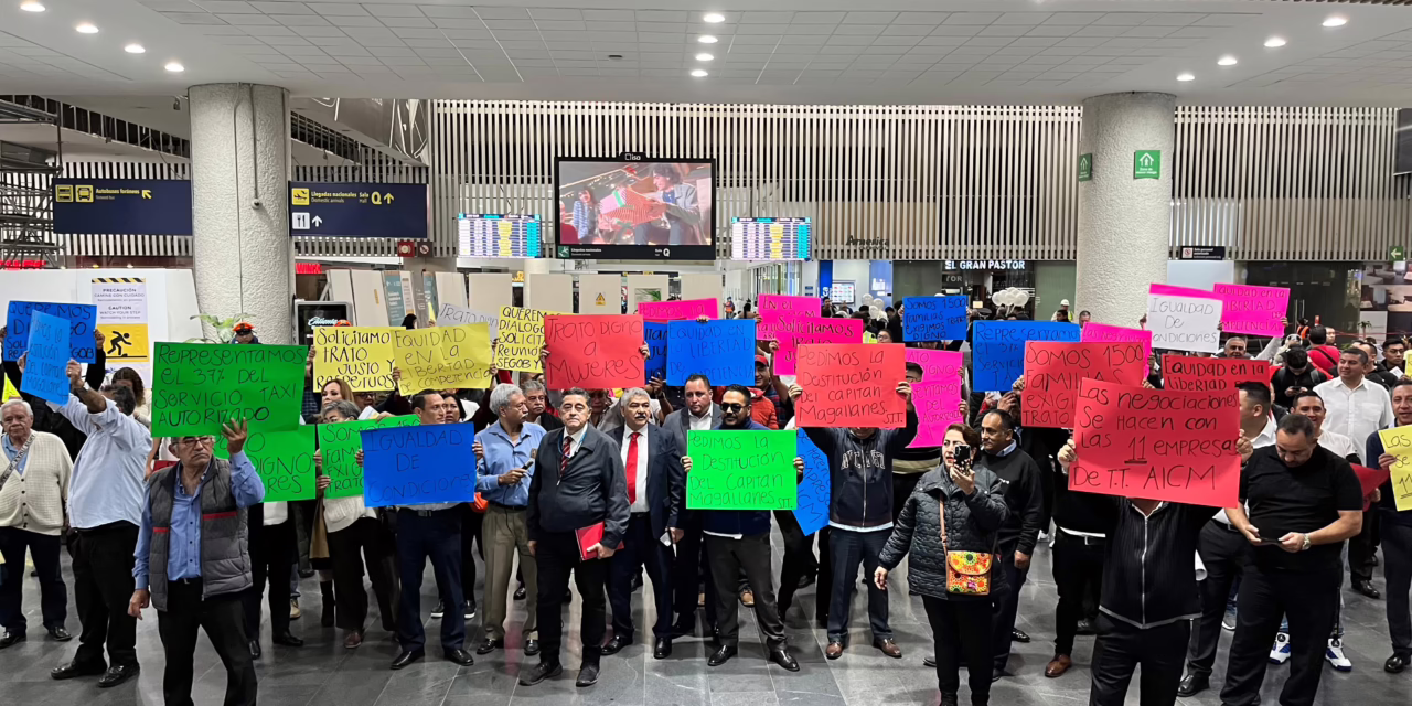 Se manifiestan en el AICM: exigen trato igualitario frente a Uber y Didi