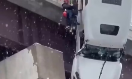Video: Rescatan a conductor de tráiler que quedó colgando a 100 pies de un puente en Virginia