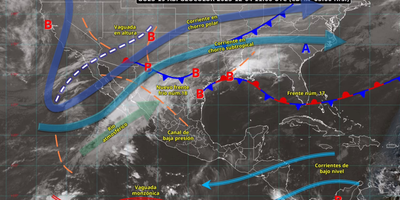 LLUVIAS PUNTUALES FUERTES A MUY FUERTES, ASÍ COMO CAÍDA DE NIEVE O AGUANIEVE EN ZONAS DEL NOROESTE MEXICANO