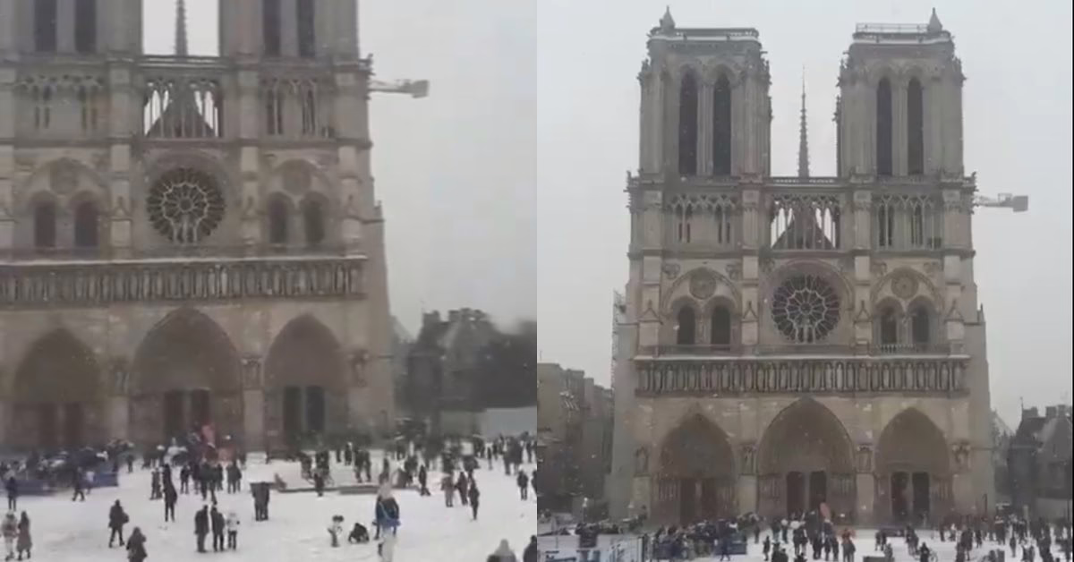VIDEO:ASÍ LUCE LA CATEDRAL DE NOTRE DAME TRAS LA NEVADA EN PARÍS 