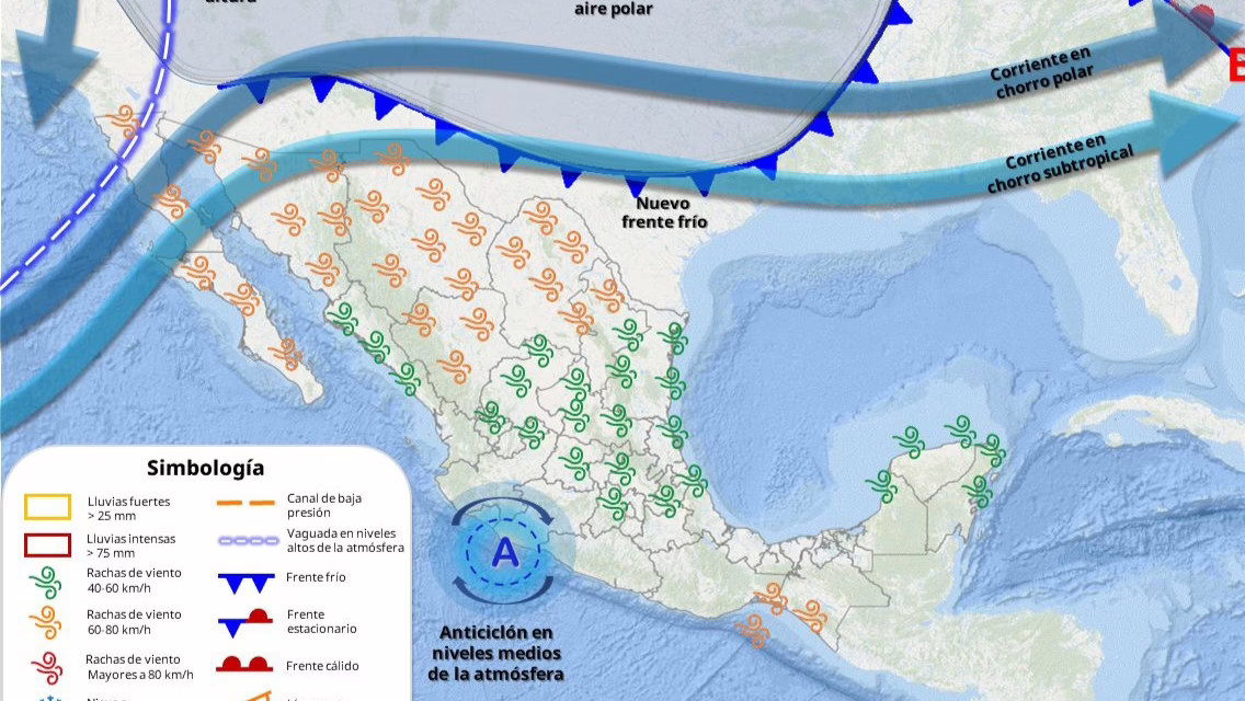 Prevén nevadas y heladas en al menos 5 regiones por llegada del frente frío 32 a México