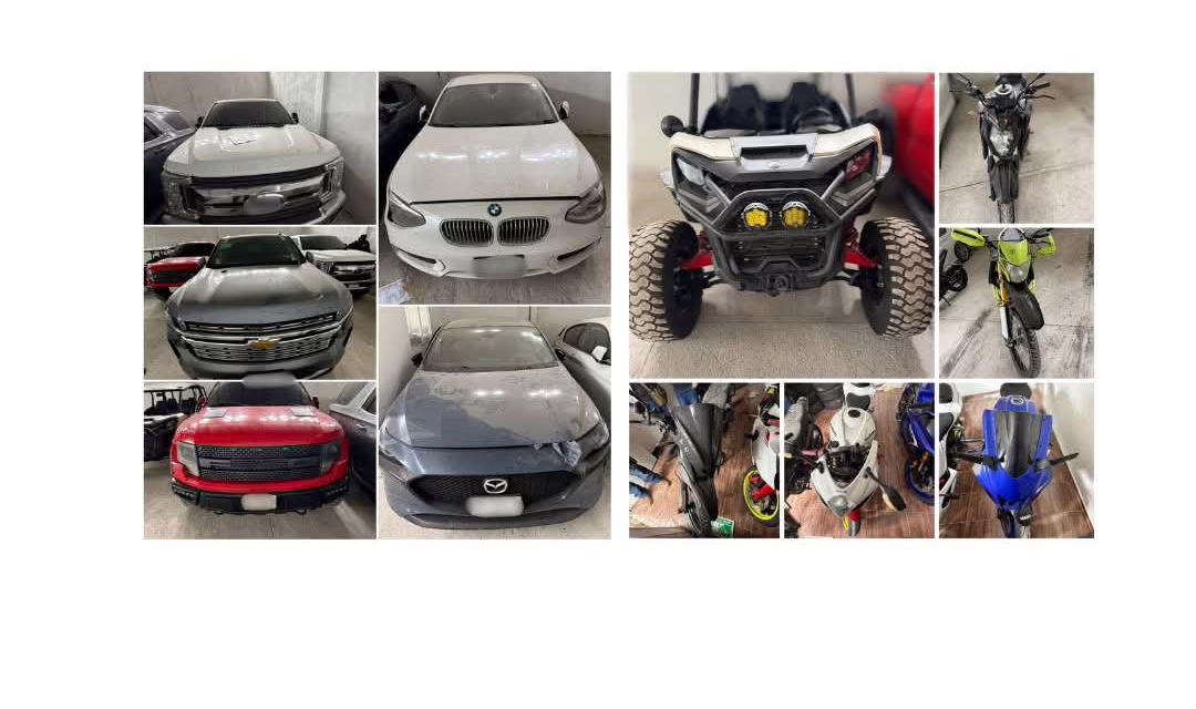 Vehículos asegurados en operativo de cateo con fuerzas federales y estatales en Medellín de Bravo