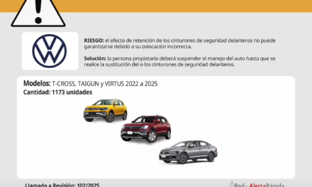Procuraduría Federal del Consumidor, informó sobre el llamado a revisión de los modelos T-CROSS, TAIGUN y VIRTUS 2022 a 2025.