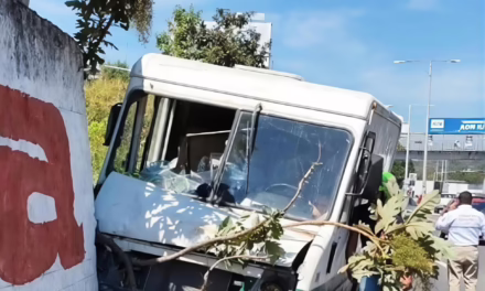 Camión de carga se estrella contra barda en el Boulevard Xalapa-Banderilla