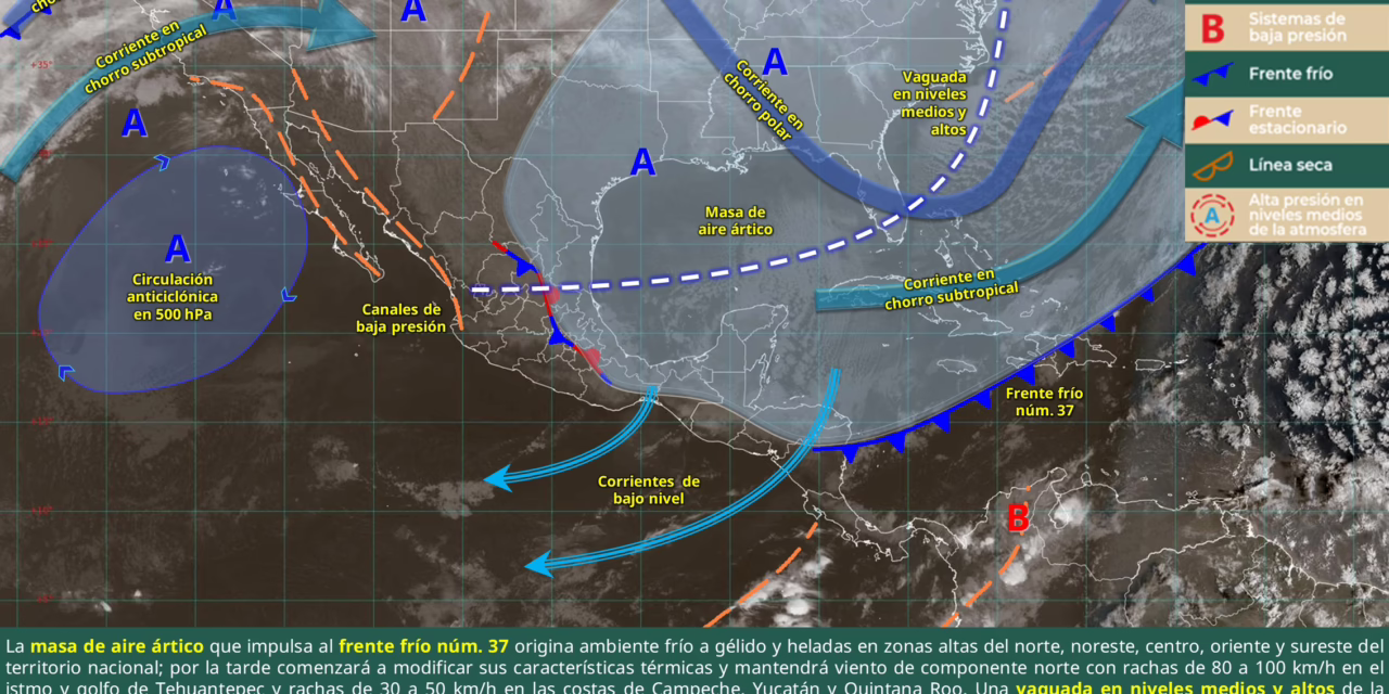 EVENTO DE “NORTE” MUY FUERTE A INTENSO EN EL ISTMO Y GOLFO DE TEHUANTEPEC, ADEMÁS DE CHUBASCOS EN EL SUR, SURESTE Y ORIENTE DEL PAÍS