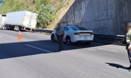 Guardia Nacional blinda tráiler encunetado en la Perote-Xalapa para evitar rapiña