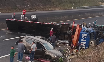 Vuelca grúa en la autopista Perote-Xalapa a la altura de El Fresno; intensa movilización en la zona