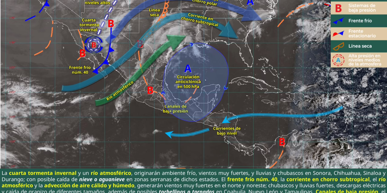 Este día, la cuarta tormenta invernal se desplazará sobre Sonora y Chihuahua y, en interacción con un río atmosférico, generará ambiente frío