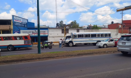 Percance vial en la Avenida Lázaro Cárdenas: Autobús de la línea Banderilla se sube al camellón