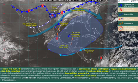 Para hoy, el frente frío núm. 40 será reforzado por una masa de aire polar y se desplazará sobre el norte y noreste de México