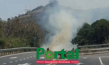 Incendio de pastizal reduce visibilidad en la carretera Cardel-Poza Rica