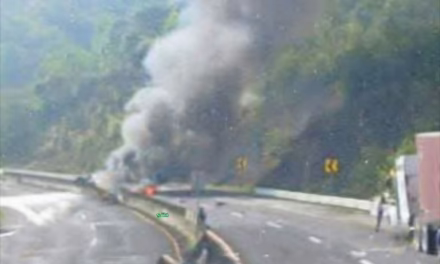 Se incendia tractocamión en el libramiento de Xalapa, operador falleció