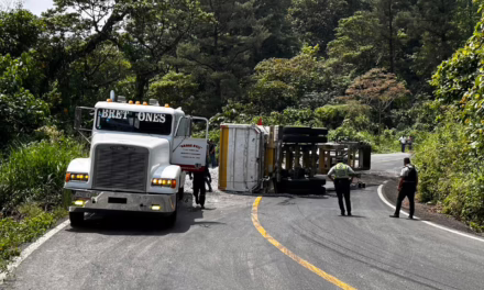 Volcadura de unidad pesada bloquea la carretera Tlapacoyan-Atzalan