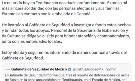 Lamenta Sheinbaum tiroteo en Teotihuacán Nacional