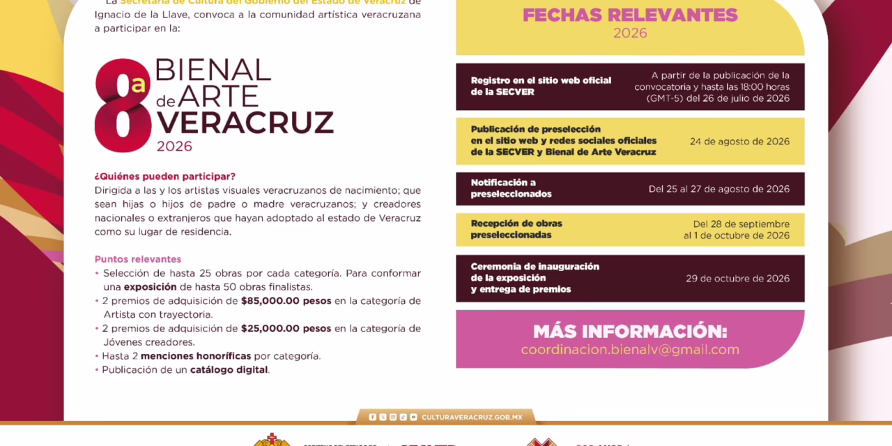 Emite SECVER convocatoria para participar en la Bienal de Arte Veracruz 2026