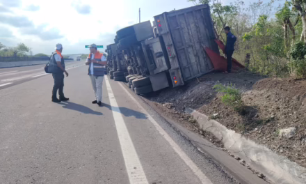 Se registra accidente vial en la Veracruz-Xalapa; tractocamión termina semivolcado